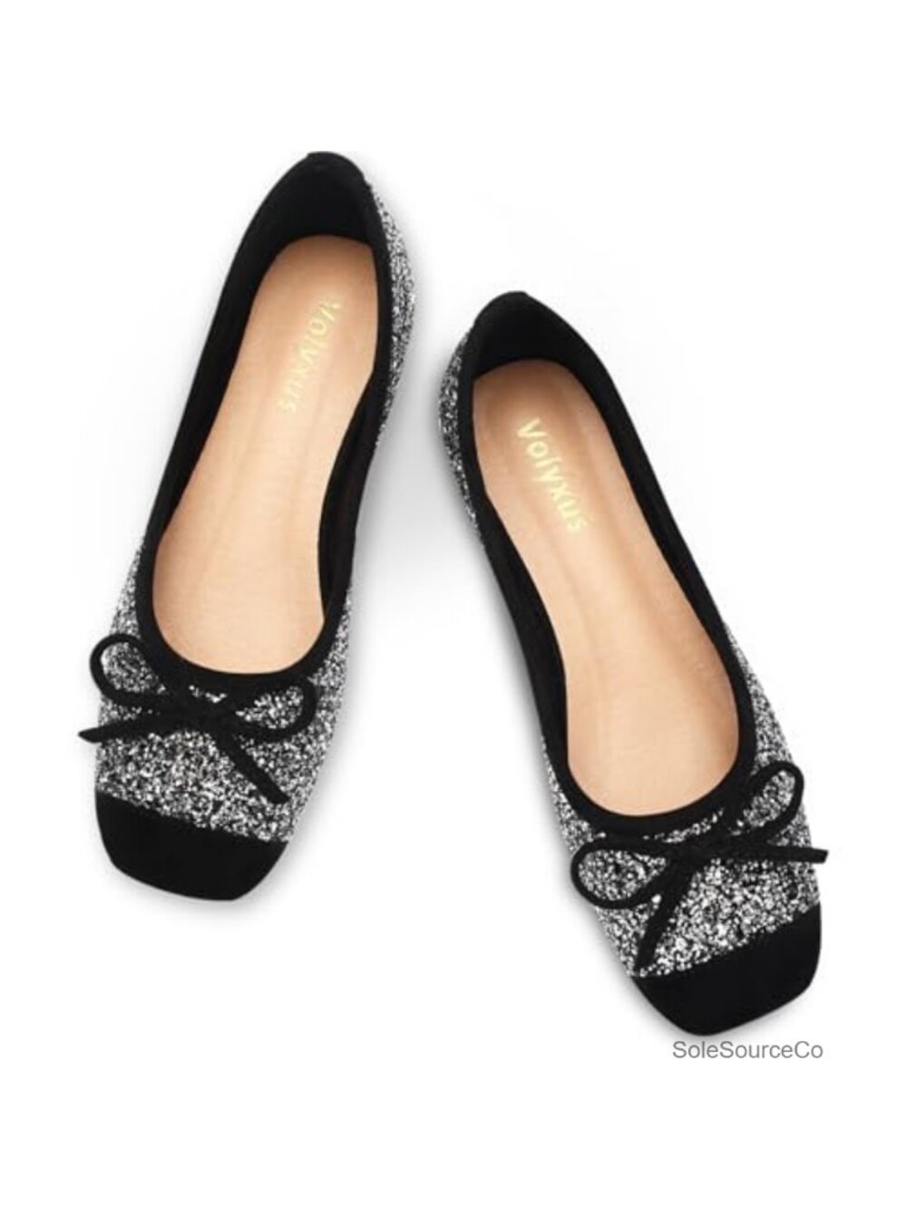 Volyxus Women's Ballet Flats Cap Toe Bow Two Tone Slip On Comfort Square Toe